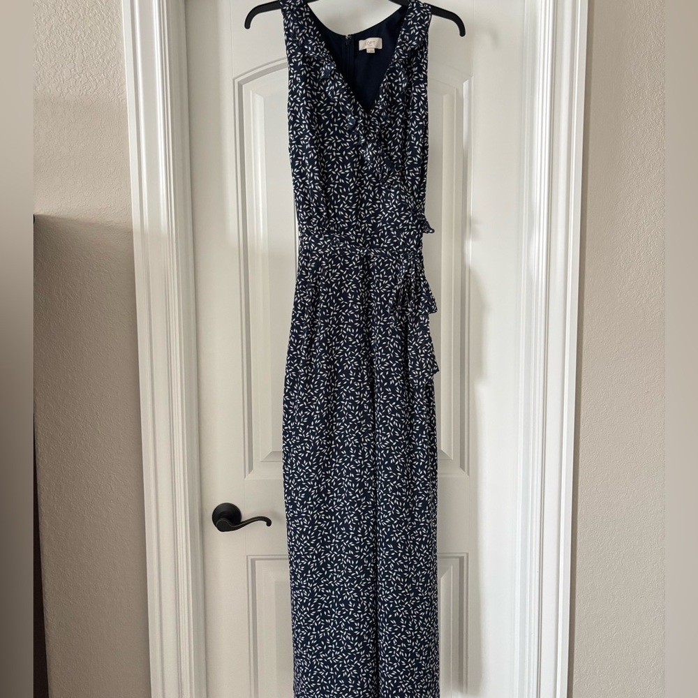 LOFT Outlet Navy and White Floral Vneck Jumpsuit